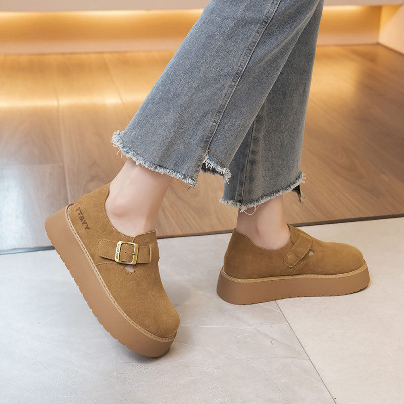 真皮厚底勃肯鞋女2025春季新款魔术贴百搭全包勃肯鞋松糕休闲单鞋