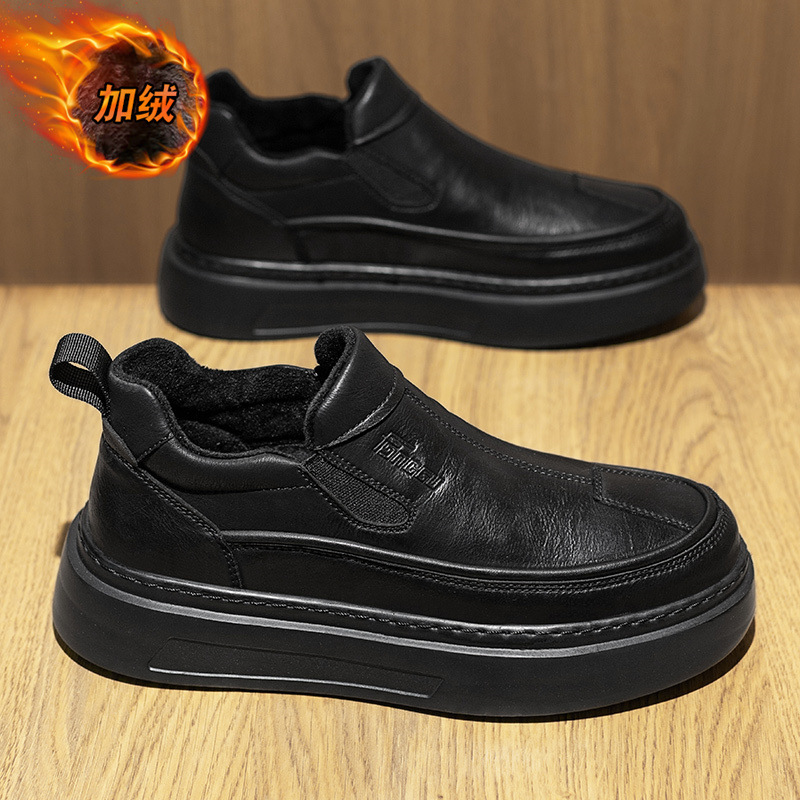 男鞋秋冬厚底新款懒人一脚登棉鞋时尚潮流男士加绒保暖运动休闲鞋