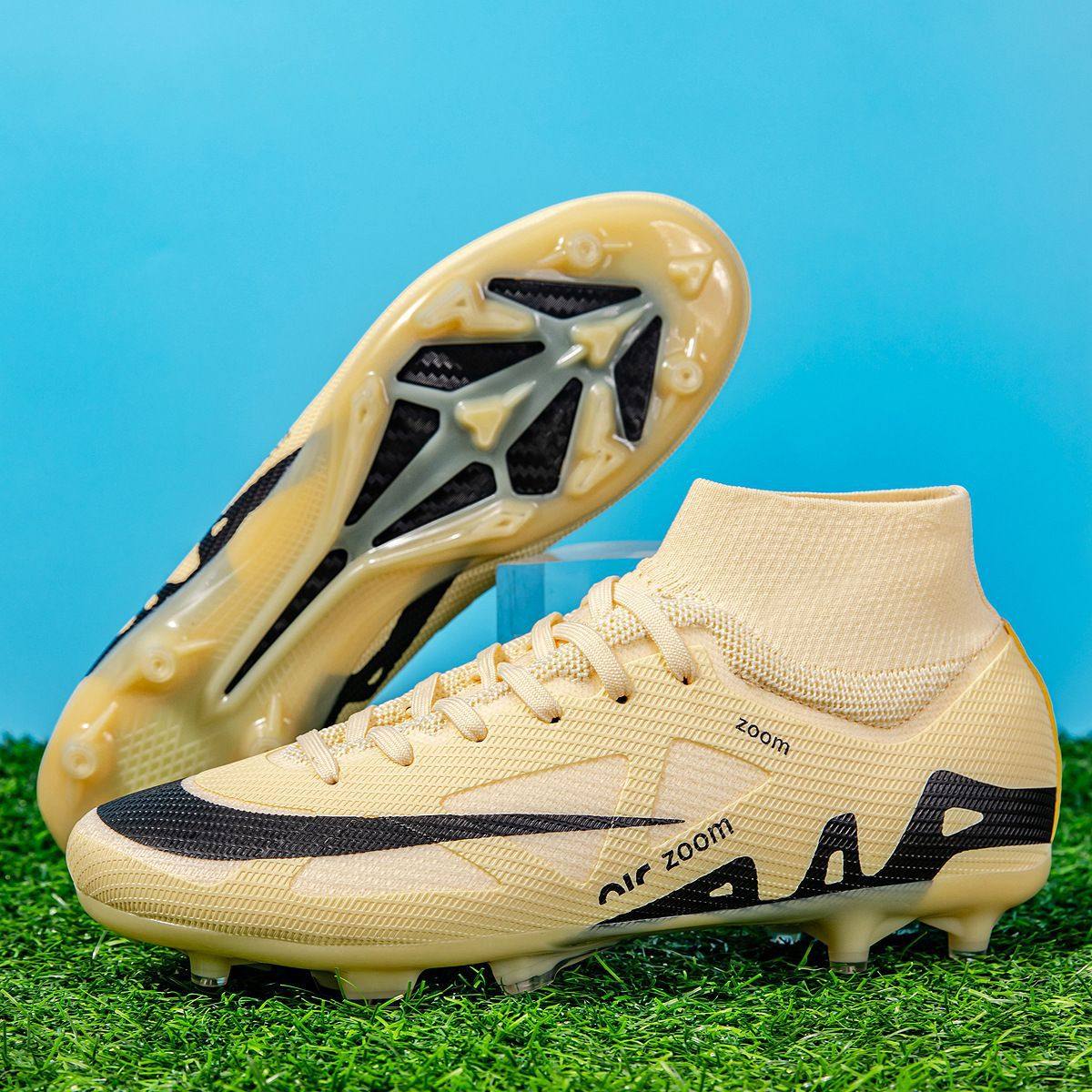 新款跨境亚马逊高帮足球鞋男青少年学生女TF碎钉AG长钉比赛训练鞋