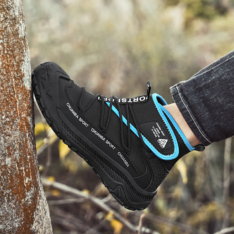 男鞋网面透气款防滑户外钓鱼鞋轮胎底耐磨登山攀岩鞋高帮工装鞋子