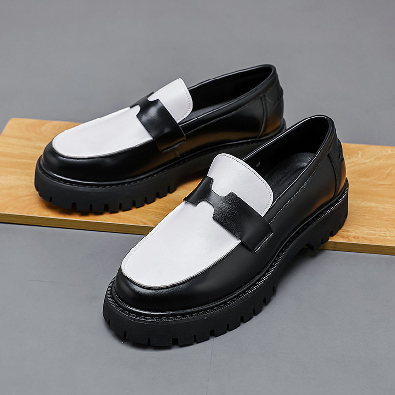 英伦休闲乐福鞋男大头皮鞋男鞋春季懒人豆豆鞋厚底工装鞋增高6CM