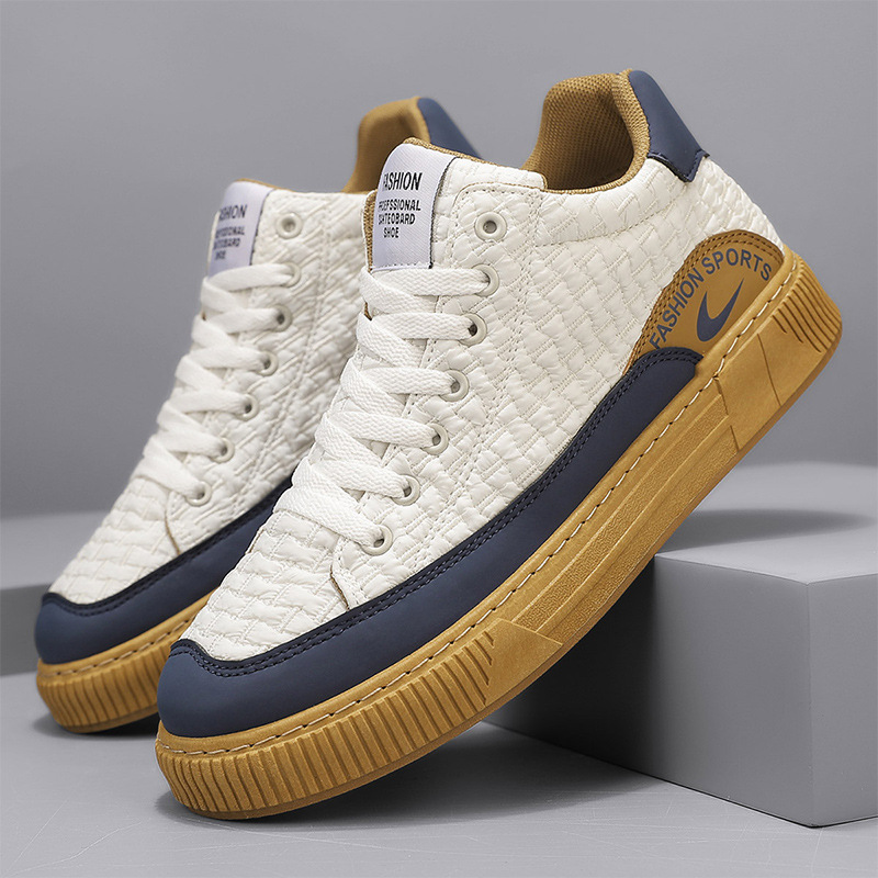 欧洲站男鞋个性编织纹羽绒布中邦板鞋韩版风复古运动鞋缝线开车鞋