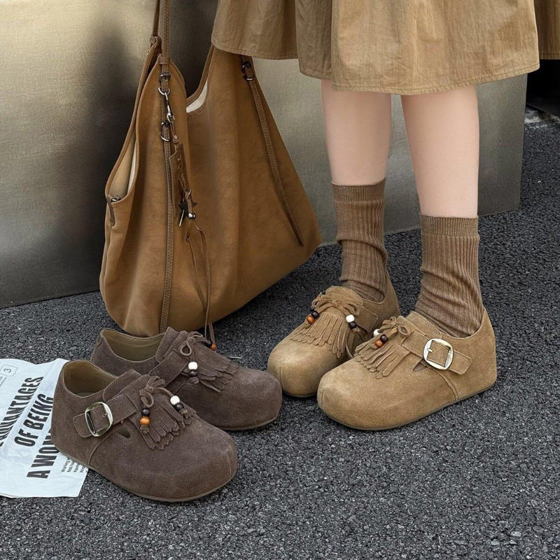 2025秋季新款真皮复古勃肯鞋女厚底增高休闲运动鞋百搭小众单鞋潮