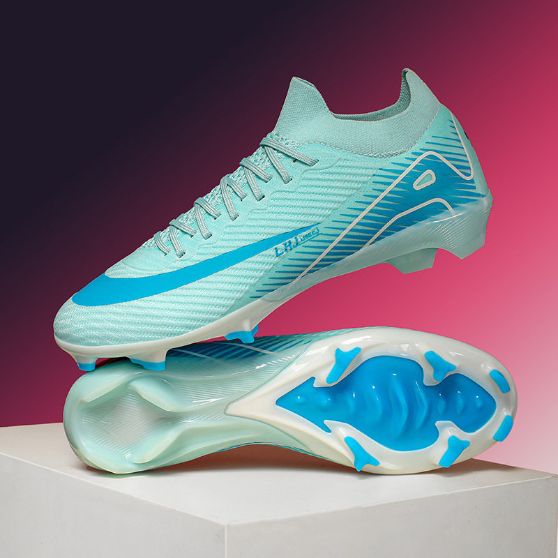 速卖通跨境新款刺15高帮AG钉无缝飞织男女运动训练比赛足球专用鞋