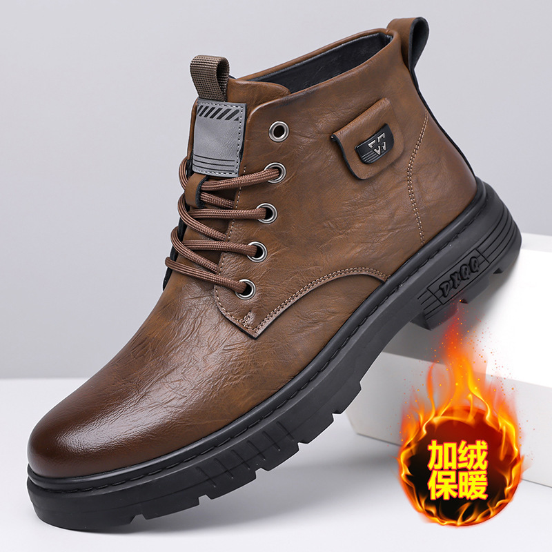 2025年秋冬季款男士厚底皮鞋男棉鞋加绒保暖雪地靴马丁靴皮靴