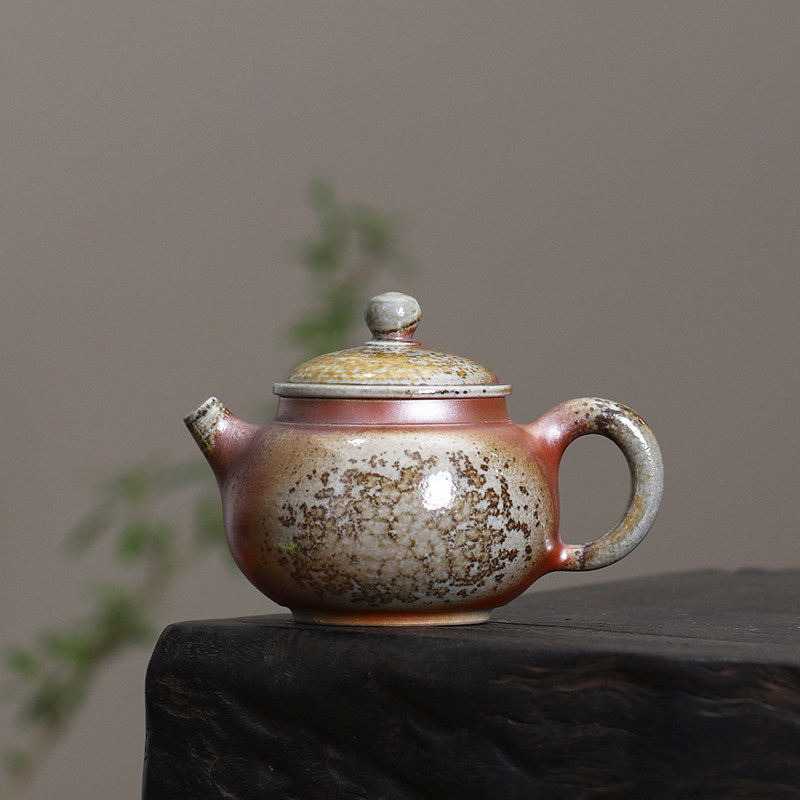 九木手作手拉胚全手工原矿粗陶泥松木裸烧柴烧茶壶小品小容量茶壶