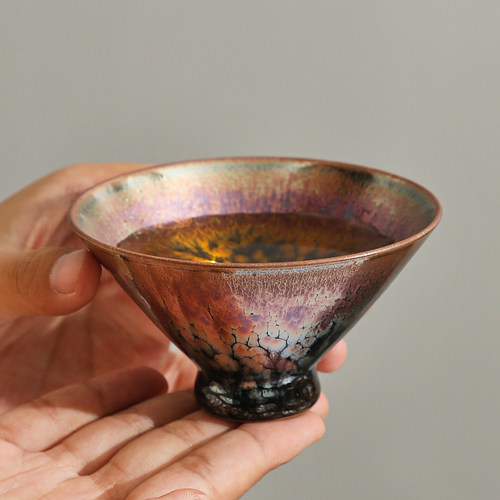 九木| 油滴彩金薄胎建盏斗笠原矿精致茶具女士功夫茶杯主人杯礼品