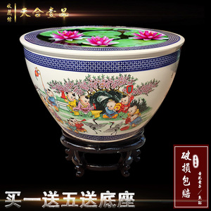 景德镇陶瓷鱼缸百子图荷花缸特大号睡莲缸锦锂缸乌龟缸养鱼盆书画