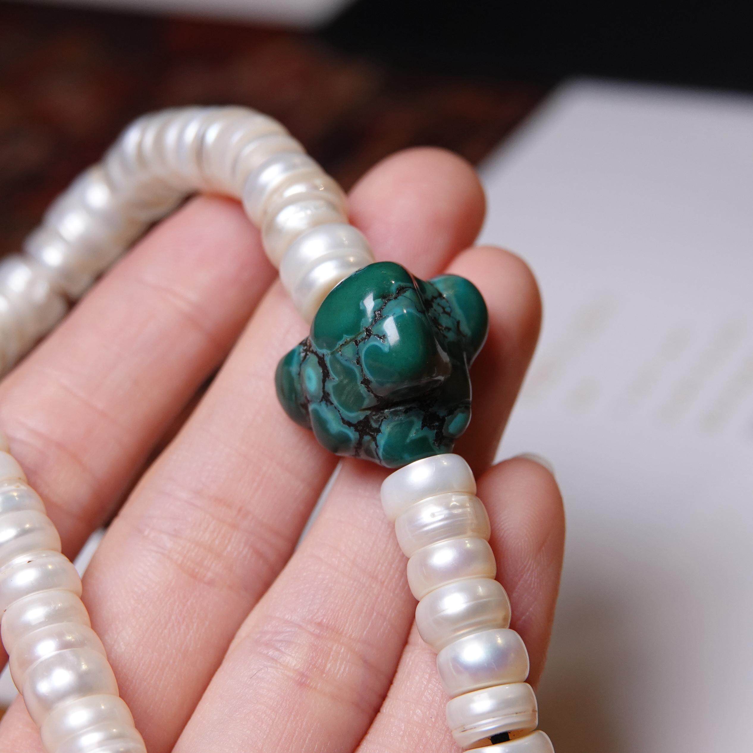 西藏天然原矿随型老绿松石单珠高瓷油绿文玩DIY念珠项链顶珠配珠