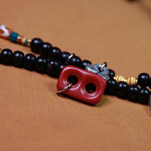 西藏红色料器二饼念珠侧挂手串吊坠配饰纯手工文玩百搭配配珠