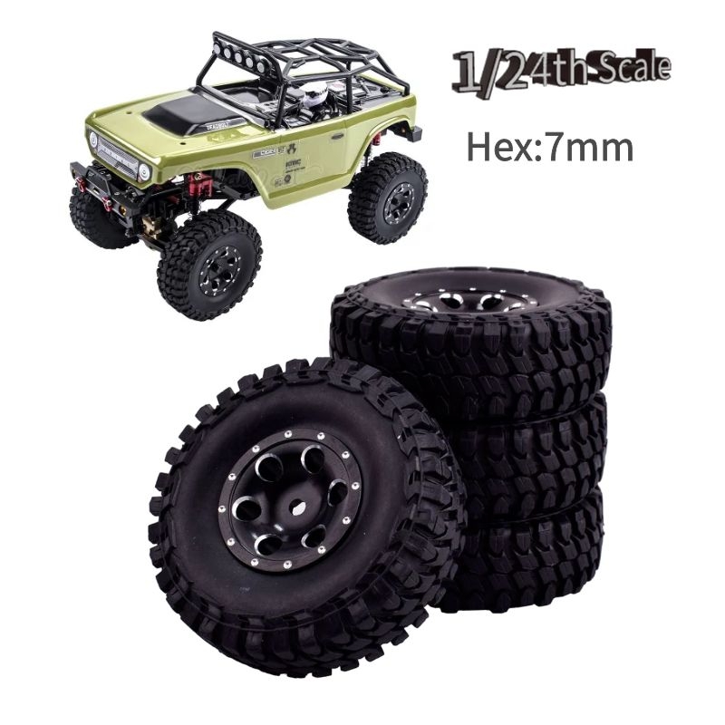 RC 1.0攀爬轮胎配金属轮毂六角接合7mm适合SCX24 1/24th AXI90081