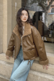 【新品】油蜡皮加厚绒毛内胆羊羔毛派克服2251-P225-控328，女装短外套，2C121