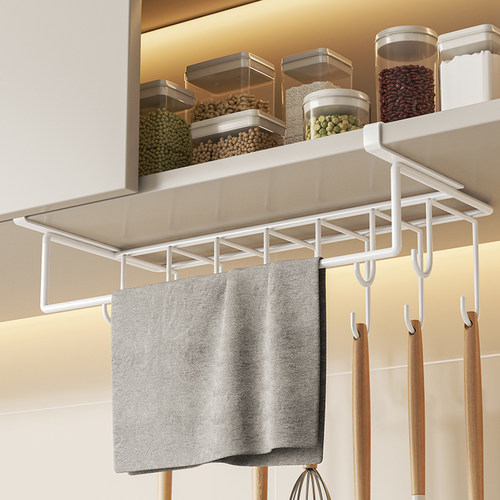 厨房置物架家用收纳厨用工具锅铲勺子抹布悬挂篮橱柜吊柜下挂钩架