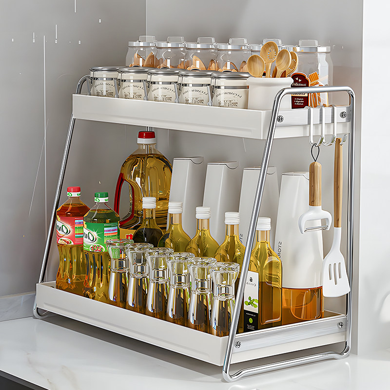 厨房不锈钢调料置物架多功能台面双层调味品调料瓶罐储物收纳架子