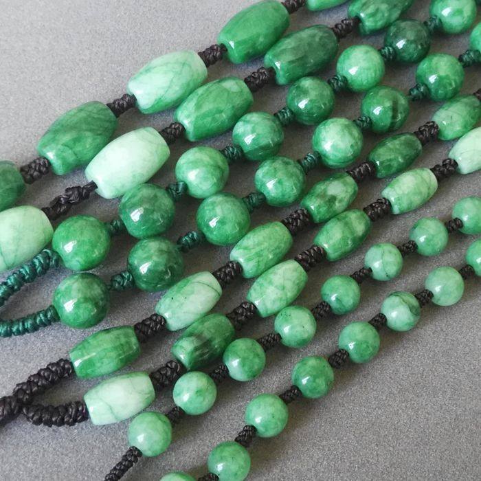 然玉石纯手工干青绿珠子项链绳吊坠挂件把玩绳