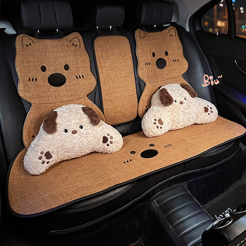 汽车坐垫四季通用亚麻透气2025新款卡通可爱西高地车载座椅套女