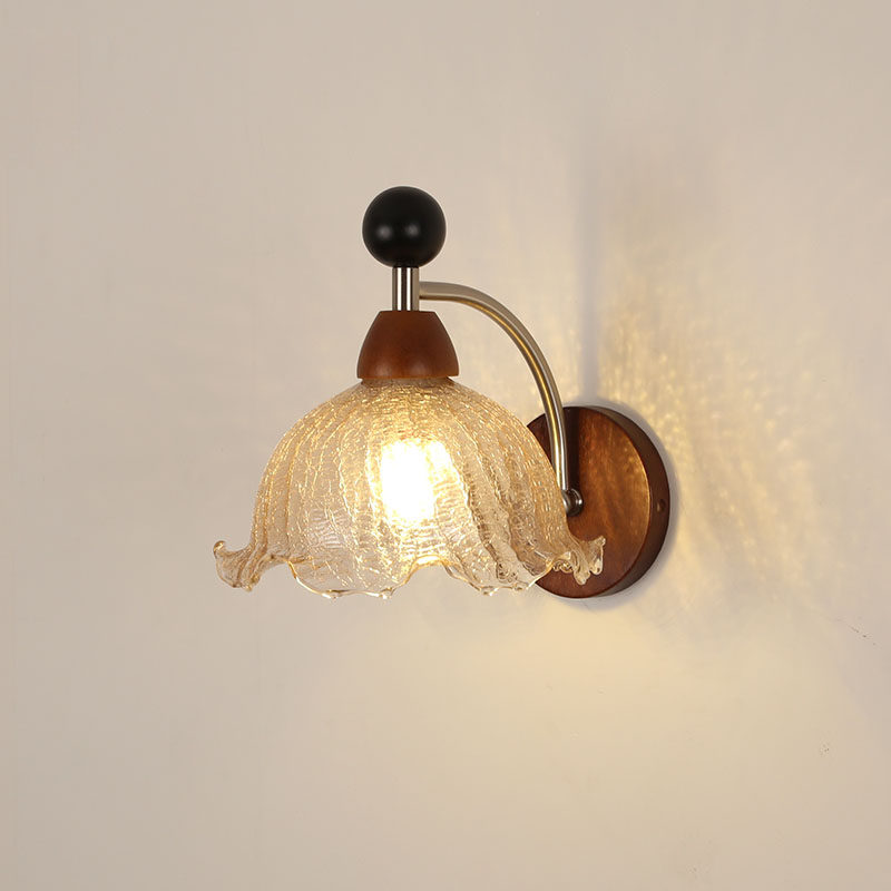 美式壁灯卧室床头灯中古简约温馨客厅背景墙实木玻璃走廊过道灯具