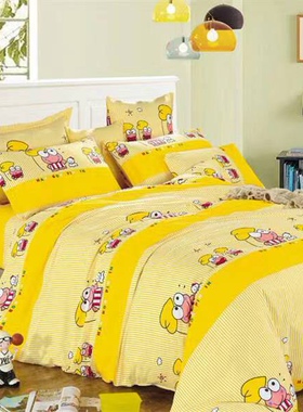 四件套纯全棉1米床单寝室1米2宿舍被子被罩三尺单双4黄色青蛙1.8