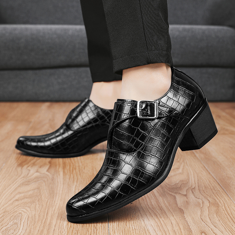 时装走秀外增高5cm英伦时尚休闲皮鞋男小个子高跟粗跟结婚婚鞋子