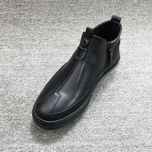 时尚 休闲皮鞋 2025秋冬新款 潮牛皮圆头男式 高帮简约靴子男时尚 男鞋