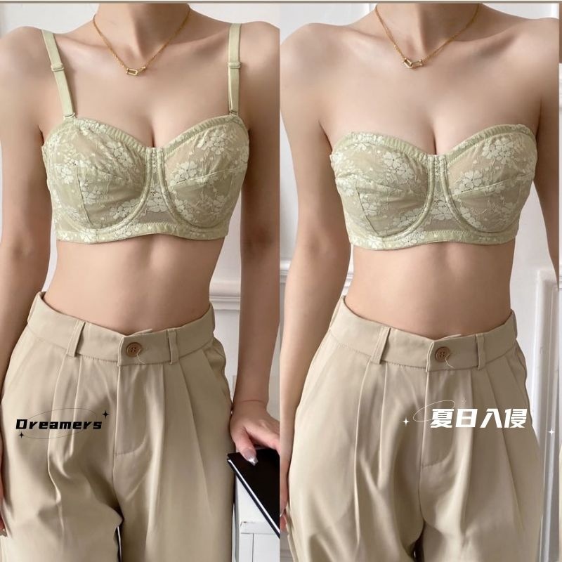 梵记无肩带内衣女士大码胖mm大胸显小透气防滑收副乳聚拢文胸罩