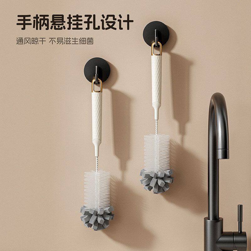 洗刷海绵二合一刷毛收纳加长易清洗杯刷清水杯悬挂软硬手柄多功能