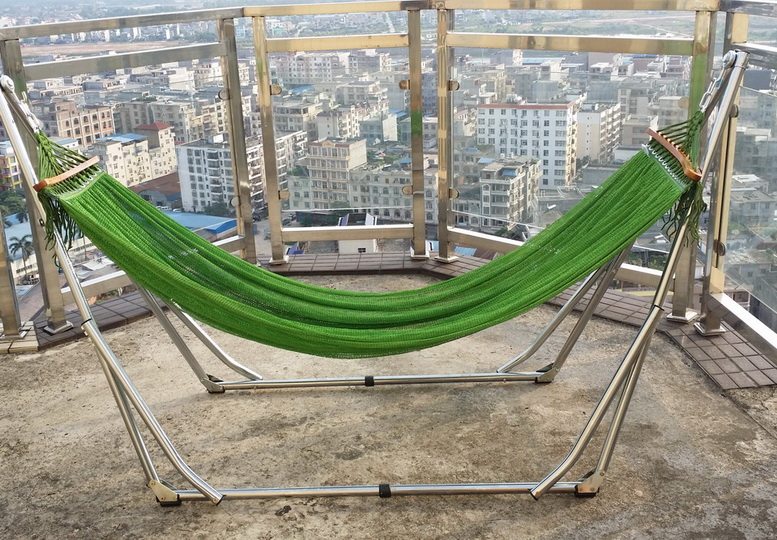 现货越南白色铁架吊床折叠室内户外家居网床可调单人支架自驾游