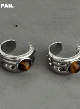 SAMPAN小众设计虎眼石耳钉女轻奢高级感2026年新款耳环中式耳饰