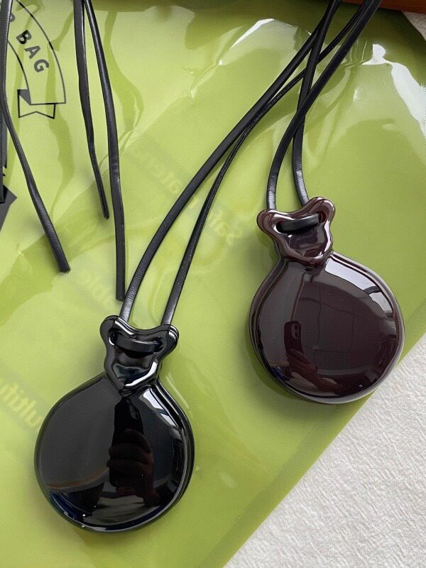 thumbnail for Sampan Niche Design Lema Music Realm Personalized Fashion Mirror Long Necklace Black Leather Cord Sweater Chain for Women