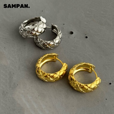 SAMPAN小众设计菱格纹耳环轻奢高级感耳饰耳钉小众时尚耳圈女高奢