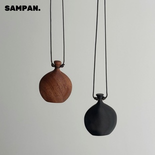 SAMPAN知秋小众设计复古酒壶吊坠长款项链毛衣链木质檀木手工吊坠
