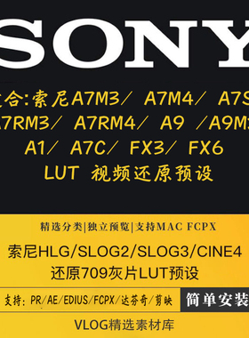 索尼hlg/slog2/slog3/cine4还原转709灰片lut预设a7m4/FX3/ FX6