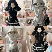 迷糊小熊自制日系可爱辣妹修身 外套 亚文化百搭猫耳朵连帽宅系短袖