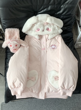 Blurredbear原创日系软妹可爱兔子刺绣加厚冬季连帽棉服女棉服