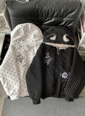 Blurred bear原创波点猫咪刺绣毛领连帽棉服女冬季加厚保暖棉衣