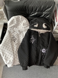 Blurred bear原创波点猫咪刺绣毛领连帽棉服女冬季加厚保暖棉衣