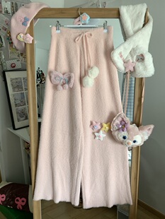 冬季加厚高腰垂感宽松水貂绒裤子女阔腿针织粉色直筒裤百搭长裤女