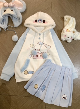 Blurred bear原创日系软妹可爱海豹连帽加绒加厚保暖卫衣外套女