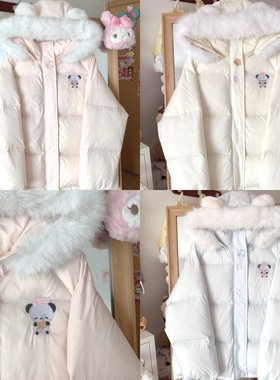 Blurredbear原创日系软妹刺绣加厚保暖白鸭绒国标羽绒服连帽外套