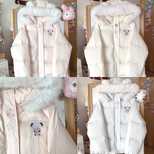 Blurredbear原创日系软妹刺绣加厚保暖白鸭绒国标羽绒服连帽外套