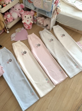 blurredbear原创日系可爱软妹猫咪刺绣加绒加厚甜美直筒长裤子女