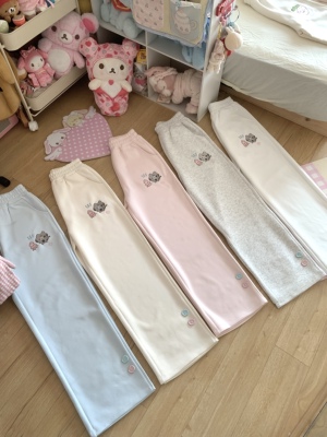 blurredbear原创日系可爱软妹猫咪刺绣加绒加厚甜美直筒长裤子女