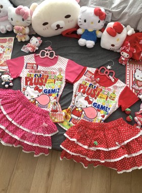 Blurred bear原创童趣日系可爱软妹kitty印花纯短袖波点蓬蓬裙