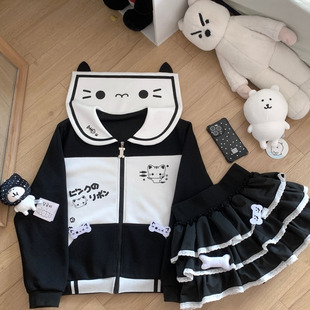 Blurredbear原创日系二次元宅萌撞色海军领卫衣秋冬季亚文化开衫