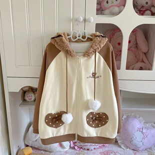 blurredbear原创日系软妹秋冬连帽加厚外套女百搭可爱开衫长袖女