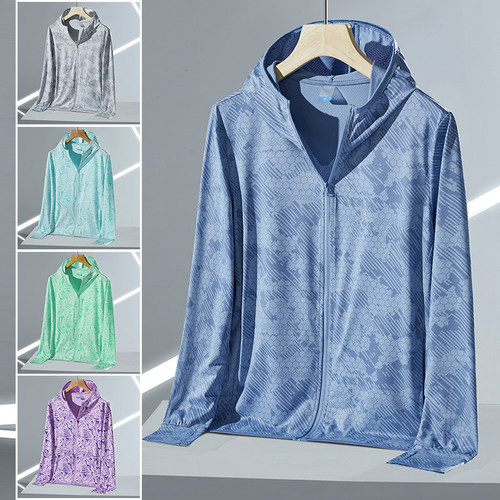 钓鱼夏季冰感速干连帽拉链防晒衣