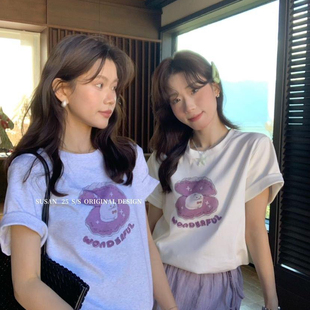 SUSAN-春上新韩系俏皮卡通小猫百搭短袖T恤DT302