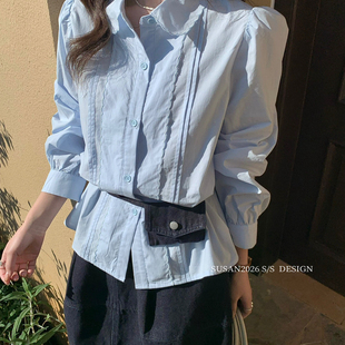 SUSAN-26年早春花边领打条工艺衬衫DW6350