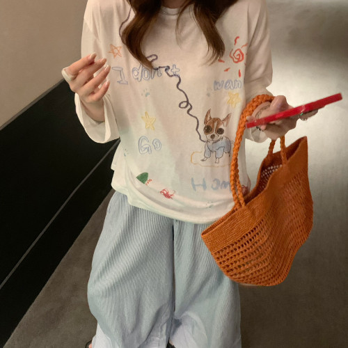 SUSAN-夏日减龄创意涂鸦清爽防晒长袖T恤(单卖T恤不含挂件)5279s