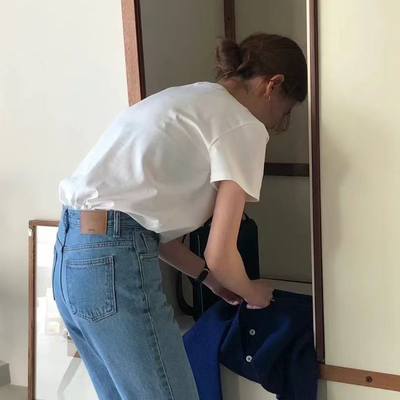 Hand made-国小众同款onc夏款磨毛柔软宽松慵懒棉质短袖T恤R2607